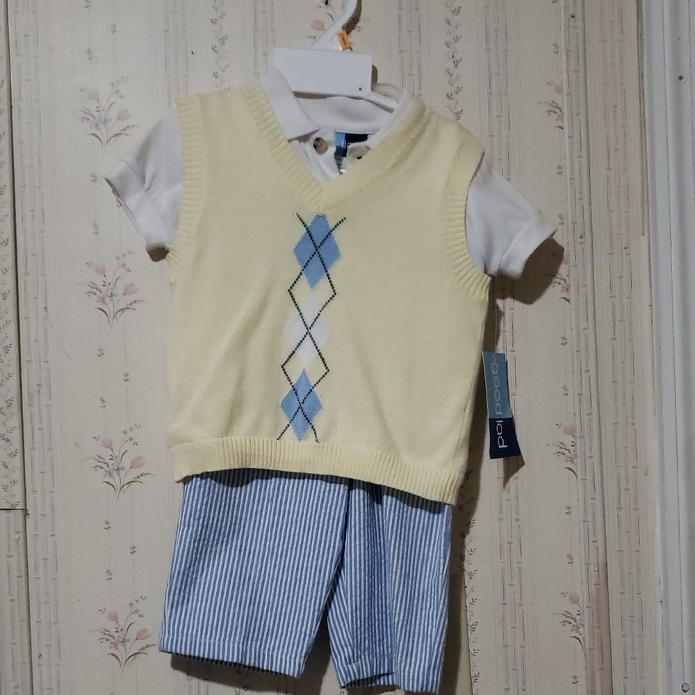 Good Lad Cream and Blue Argyle Polo Set